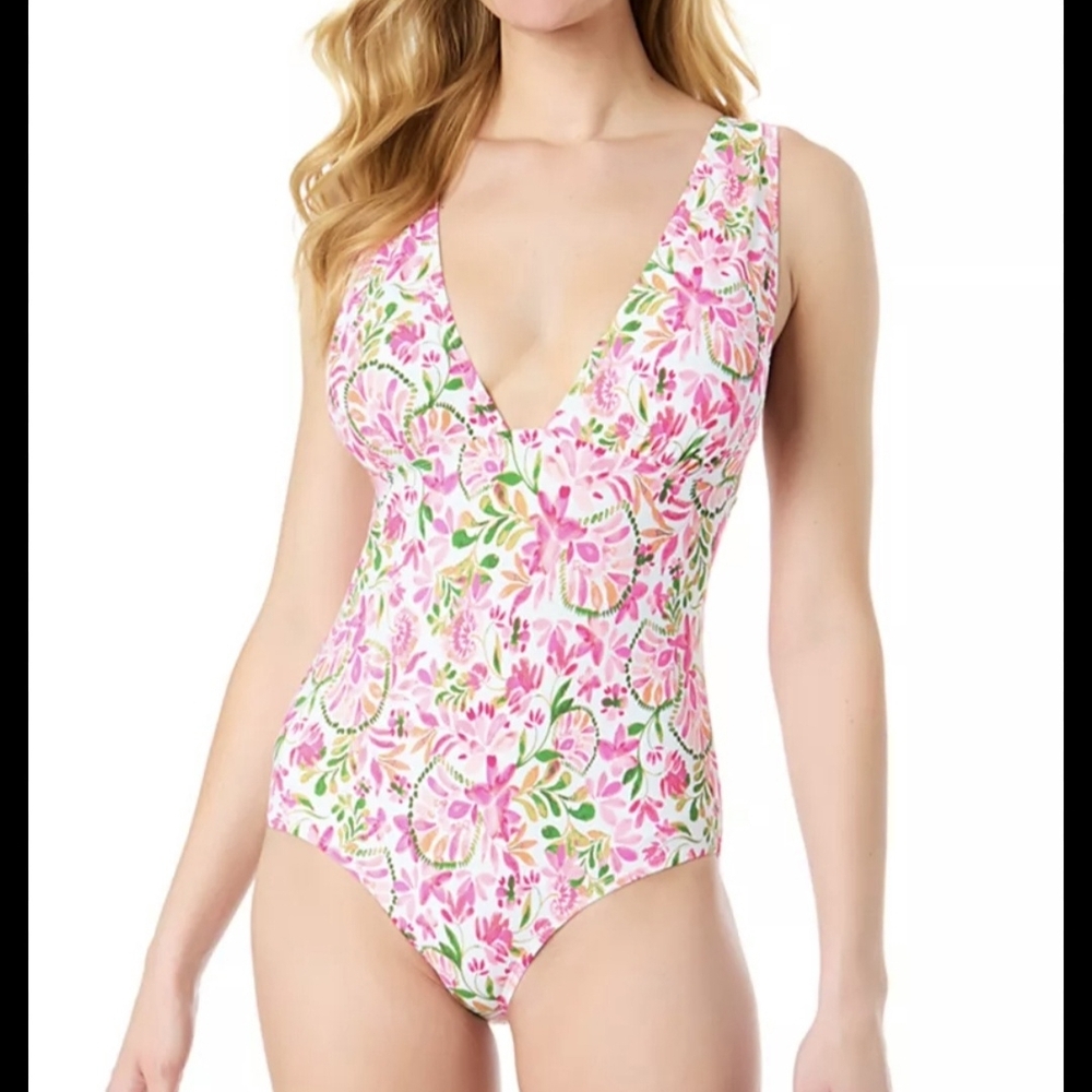 CeCe Pink & Green Floral One-Piece